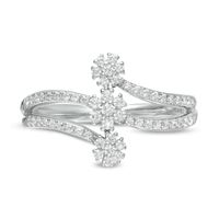 0.23 CT. T.W. Multi-Diamond Past Present Future® Flower Vertical Ring in Sterling Silver|Peoples Jewellers