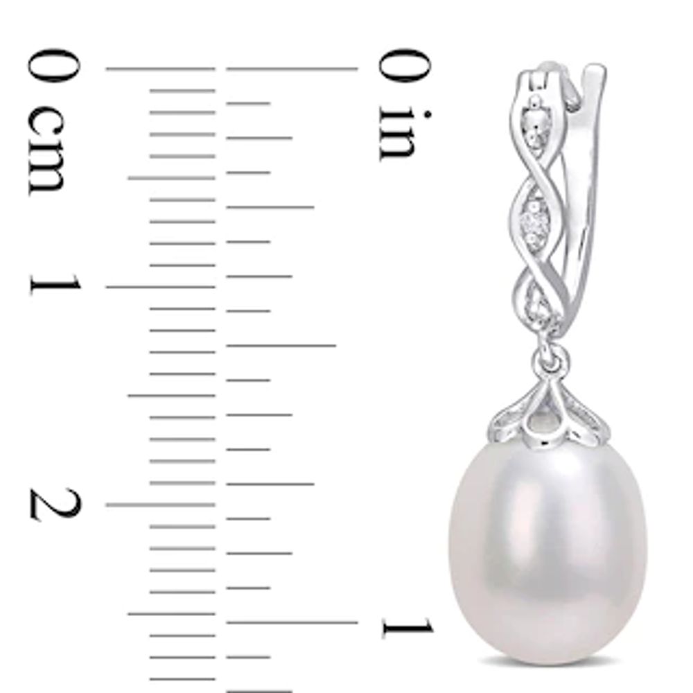 8.0-8.5mm Oval Freshwater Cultured Pearl and Diamond Accent Twist Drop Earrings in Sterling Silver|Peoples Jewellers
