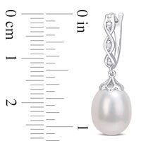8.0-8.5mm Oval Cultured Freshwater Pearl and Diamond Accent Twist Drop Earrings in Sterling Silver|Peoples Jewellers