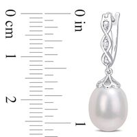 8.0-8.5mm Oval Freshwater Cultured Pearl and Diamond Accent Twist Drop Earrings in Sterling Silver|Peoples Jewellers