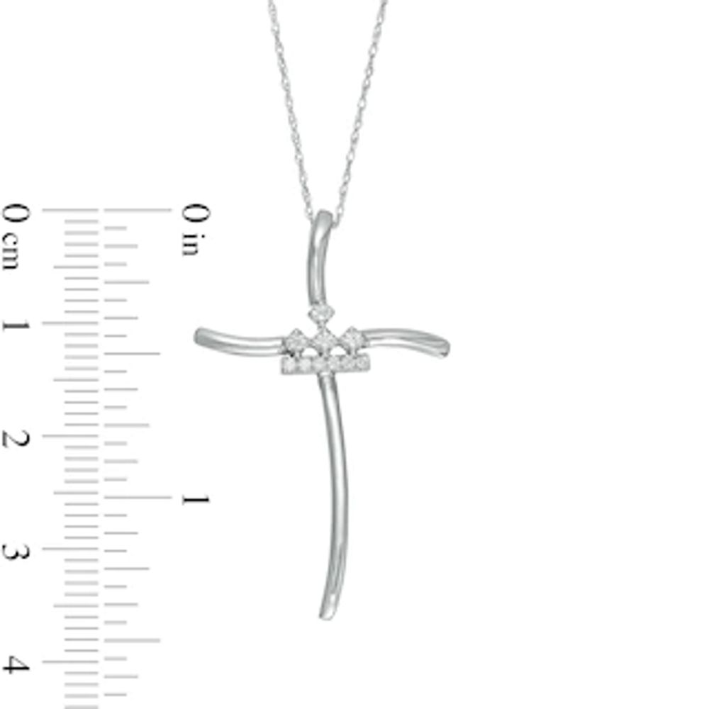 Peoples Private Collection 0.10 CT. T.W. Diamond Curved Cross Pendant in 10K White Gold|Peoples Jewellers