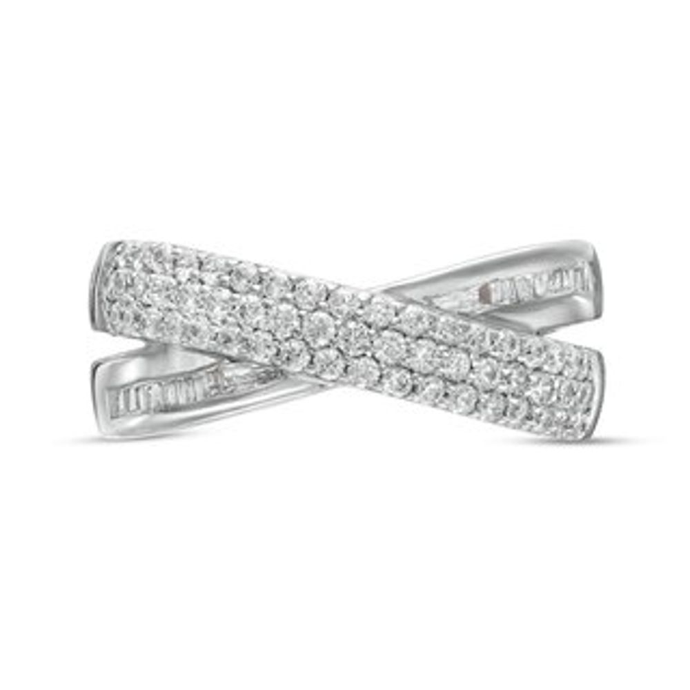 0.45 CT. T.W. Baguette and Round Diamond Crossover Anniversary Band in 10K Gold|Peoples Jewellers