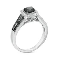 0.70 CT. T.W. Black Enhanced and White Diamond Cushion Frame Split Shank Engagement Ring in 10K White Gold|Peoples Jewellers