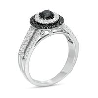 0.70 CT. T.W. Black Enhanced and White Diamond Double Frame Multi-Row Engagement Ring in 10K White Gold|Peoples Jewellers