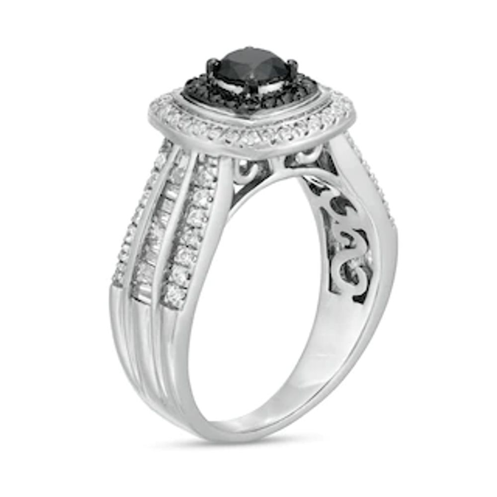 0.98 CT. T.W. Black Enhanced and White Diamond Cushion Frame Multi-Row Engagement Ring in 10K White Gold|Peoples Jewellers