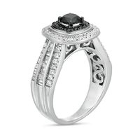 0.98 CT. T.W. Black Enhanced and White Diamond Cushion Frame Multi-Row Engagement Ring in 10K White Gold|Peoples Jewellers