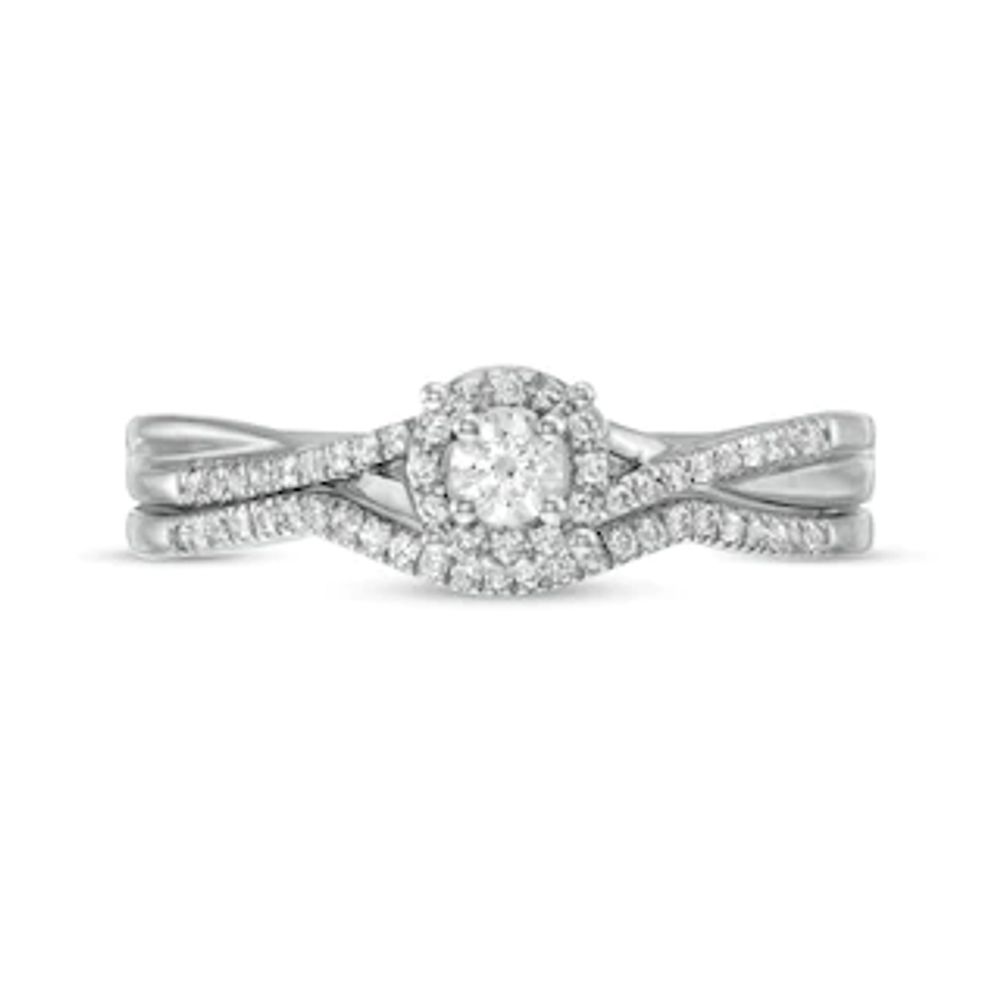 0.23 CT. T.W. Diamond Frame Twist Shank Bridal Set in Sterling Silver|Peoples Jewellers