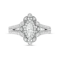 0.69 CT. T.W. Marquise and Round Diamond Alternating Frame Vintage-Style Engagement Ring in 10K Gold|Peoples Jewellers