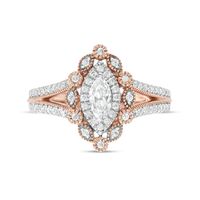 0.69 CT. T.W. Marquise and Round Diamond Alternating Frame Vintage-Style Engagement Ring in 10K Rose Gold|Peoples Jewellers
