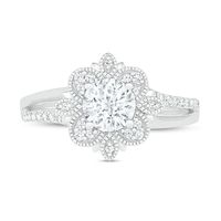 0.95 CT. T.W. Diamond Flower Frame Vintage-Style Engagement Ring in 10K White Gold|Peoples Jewellers