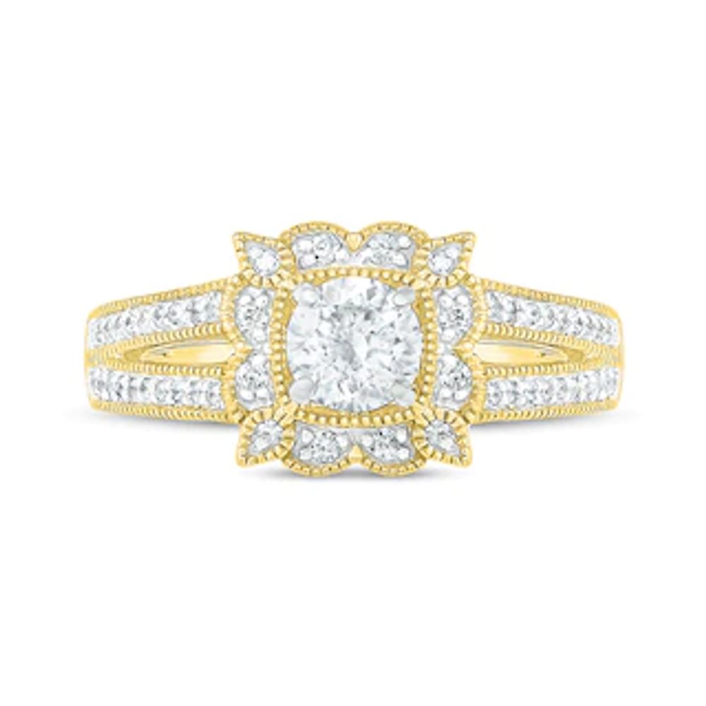 0.69 CT. T.W. Diamond Scalloped Square Frame Vintage-Style Engagement Ring in 10K Gold|Peoples Jewellers