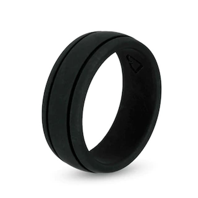 Men's 8.0mm Double Groove Comfort-Fit Wedding Band in Black Silicone|Peoples Jewellers