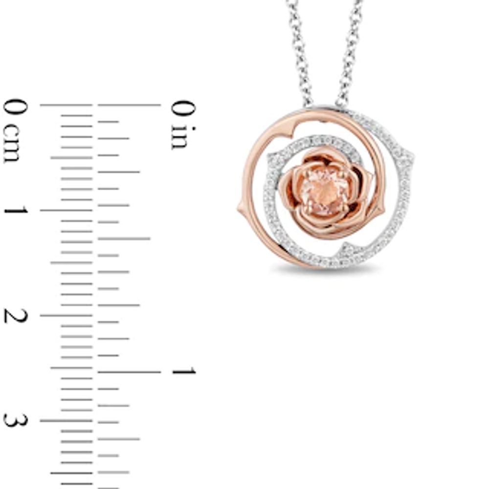 Enchanted Disney Aurora 4.5mm Morganite and 0.145 CT. T.W. Diamond Flower Pendant in Sterling Silver and 10K Rose Gold|Peoples Jewellers