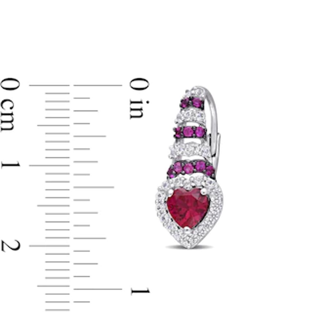 5.0mm Heart-Shaped Lab-Created Ruby and White Sapphire Ripple Drop Earrings in Sterling Silver|Peoples Jewellers