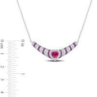 6.0mm Heart-Shaped Lab-Created Ruby and White Sapphire Ripple Necklace in Sterling Silver - 17"|Peoples Jewellers