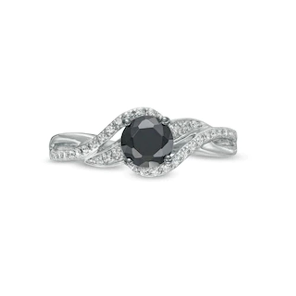 0.69 CT. T.W. Black Enhanced and White Diamond Bypass Rolling Wave Ring in 10K White Gold|Peoples Jewellers