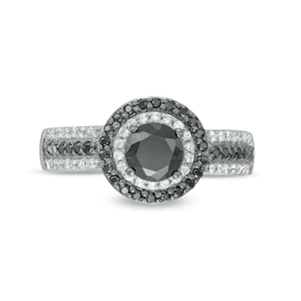 0.95 CT. T.W. Black Enhanced and White Diamond Frame Multi-Row Engagement Ring in 10K White Gold|Peoples Jewellers