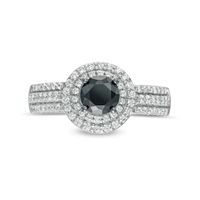 0.95 CT. T.W. Black Enhanced and White Diamond Double Frame Multi-Row Engagement Ring in 10K White Gold|Peoples Jewellers