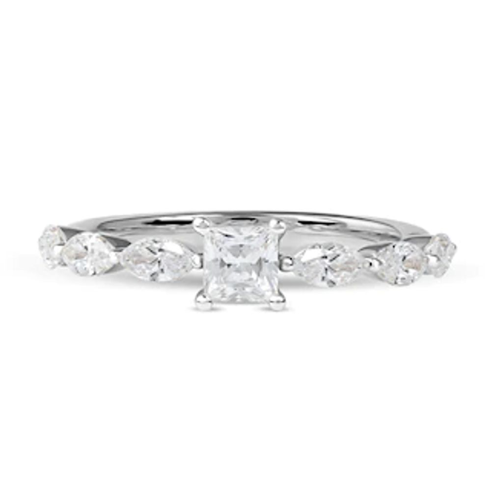 1.60 CT. T.W. Princess-Cut and Marquise Diamond Engagement Ring in 14K White Gold|Peoples Jewellers