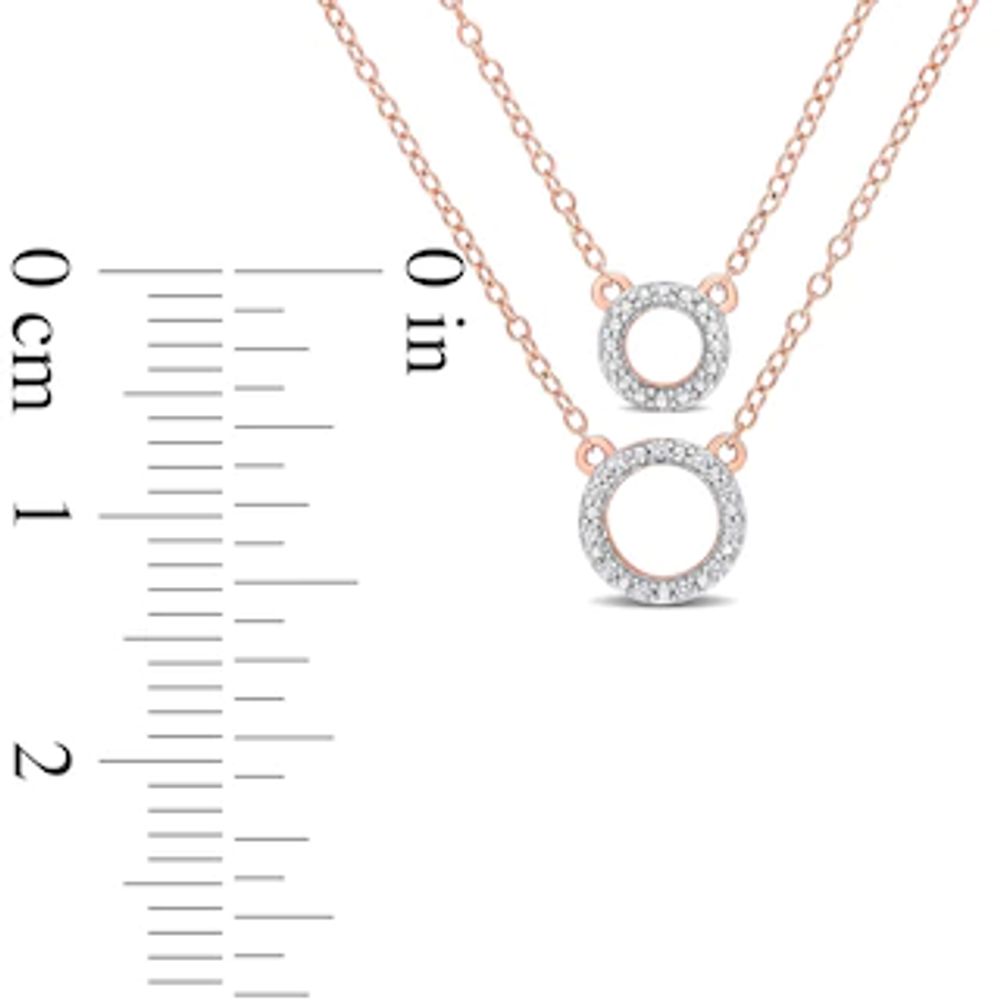 0.04 CT. T.W. Diamond Double Strand Layered Circle Necklace in Sterling Silver with Rose Rhodium Plate - 19"|Peoples Jewellers