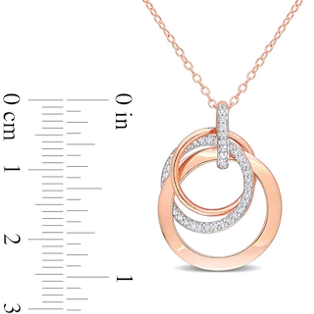 0.21 CT. T.W. Diamond Interlocking Circles Trio Pendant in Sterling Silver with Rose Rhodium Plate|Peoples Jewellers