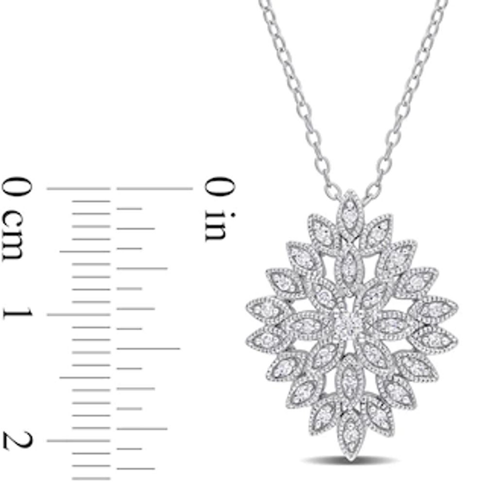 0.25 CT. T.W. Composite Diamond Vintage-Style Flower Pendant in Sterling Silver|Peoples Jewellers