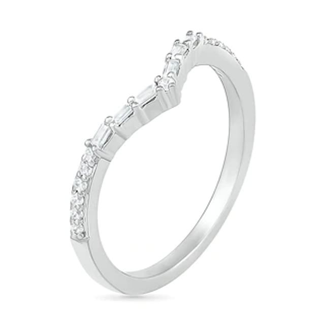 0.145 CT. T.W. Baguette and Round Diamond Chevron Anniversary Band in 10K Gold|Peoples Jewellers