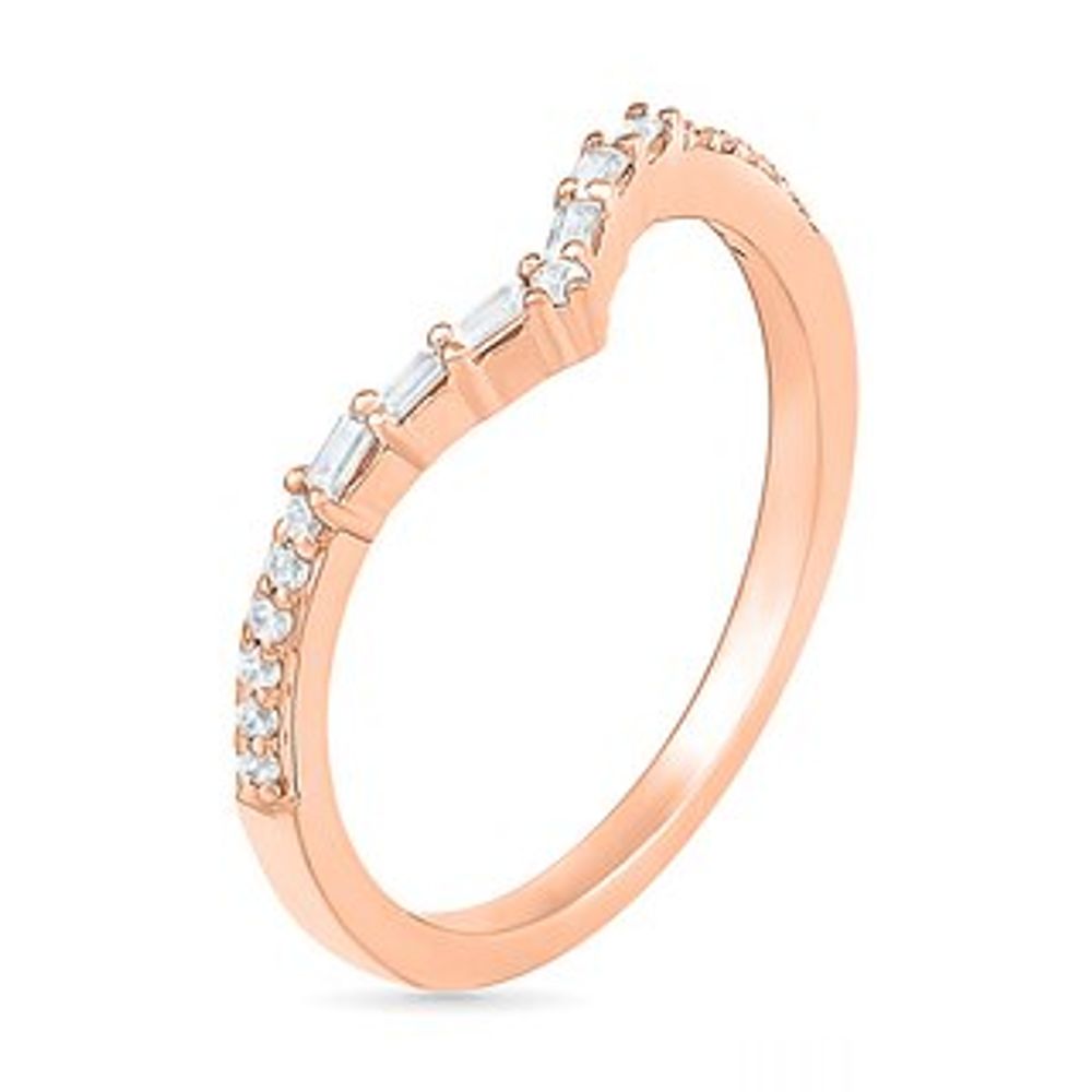 0.145 CT. T.W. Baguette and Round Diamond Chevron Anniversary Band in 10K Rose Gold|Peoples Jewellers