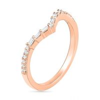 0.145 CT. T.W. Baguette and Round Diamond Chevron Anniversary Band in 10K Rose Gold|Peoples Jewellers