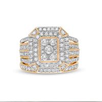 1.29 CT. T.W. Composite Diamond Double Octagonal Frame Multi-Row Vintage-Style Bridal Set in 10K Gold|Peoples Jewellers