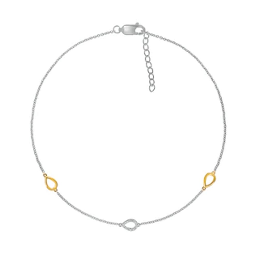 0.04 CT. T.W. Diamond Teardrop Station Anklet in Sterling Silver and 10K Gold – 10"|Peoples Jewellers