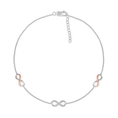Diamond Accent Infinity Trio Anklet in Sterling Silver and 10K Rose Gold – 10"|Peoples Jewellers