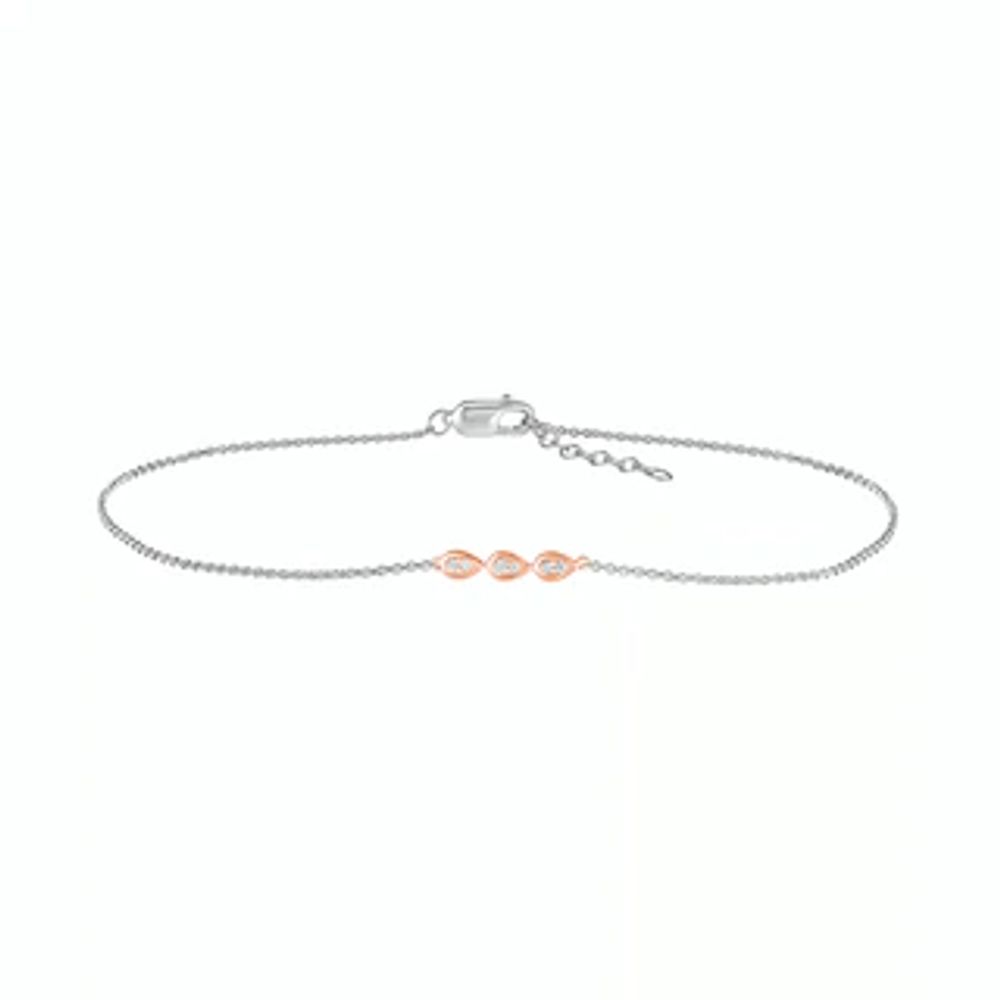 0.04 CT. T.W. Diamond Triple Teardrop Anklet in Sterling Silver and 10K Rose Gold – 10"|Peoples Jewellers