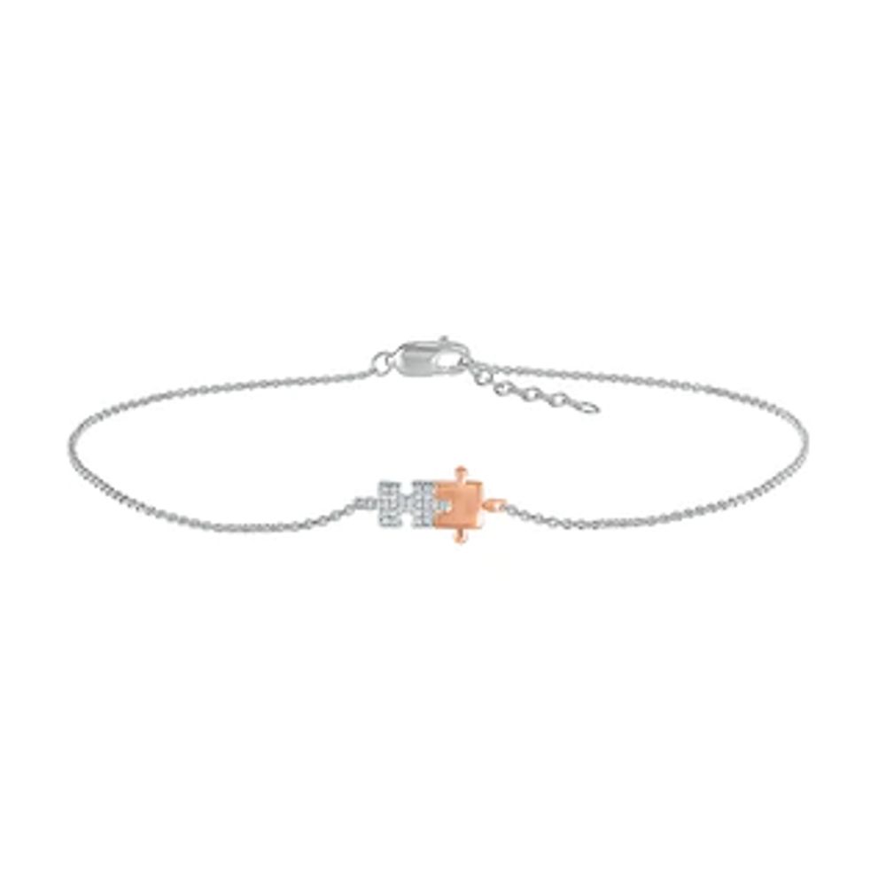 0.04 CT. T.W. Diamond Puzzle Piece Anklet in Sterling Silver and 10K Rose Gold – 10"|Peoples Jewellers