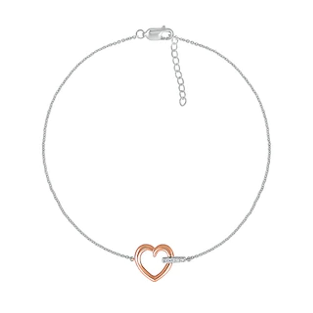 0.04 CT. T.W. Diamond Heart Anklet in Sterling Silver and 10K Rose Gold – 10"|Peoples Jewellers