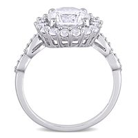 8.0mm White Lab-Created Sapphire and 0.05 CT. T.W. Diamond Frame Art Deco Engagement Ring in 10K White Gold|Peoples Jewellers
