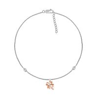 Diamond Accent Four Leaf Clover Anklet in Sterling Silver and 10K Rose Gold – 10"|Peoples Jewellers