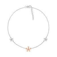 Diamond Accent Flower Anklet in Sterling Silver and 10K Rose Gold – 10"|Peoples Jewellers