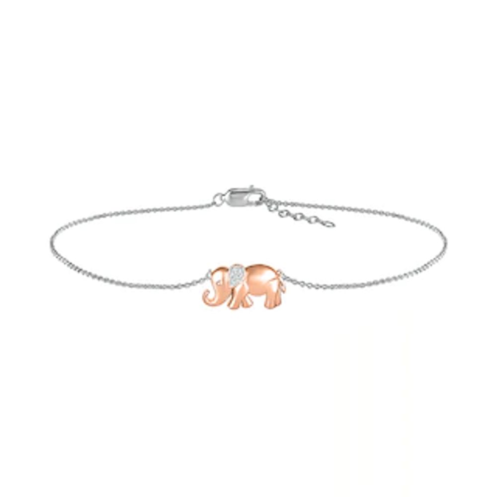 Diamond Accent Elephant Anklet in Sterling Silver and 10K Rose Gold – 10"|Peoples Jewellers