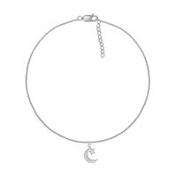 0.04 CT. T.W. Diamond Crescent Moon and Star Anklet in Sterling Silver – 10"|Peoples Jewellers