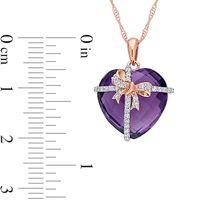Chequerboard Heart-Shaped Amethyst and 0.12 CT. T.W. Diamond Gift Bow Overlay Pendant in 10K Rose Gold - 17"|Peoples Jewellers