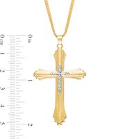 Men's Diamond-Cut Layered Stepped Edge Art Deco Double Cross Pendant in 10K Two-Tone Gold - 22"|Peoples Jewellers