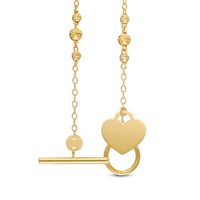 Diamond-Cut Graduated Bead Trio Station Bracelet with Heart Charm in 14K Gold - 7.5"|Peoples Jewellers