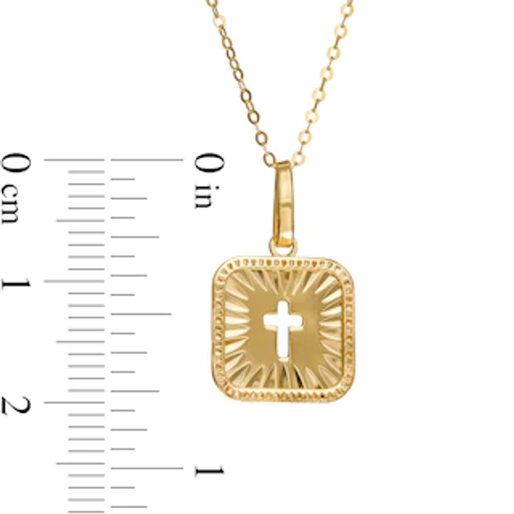 Cut-Out Cross Diamond-Cut Square Pendant in 10K Gold – 18"|Peoples Jewellers