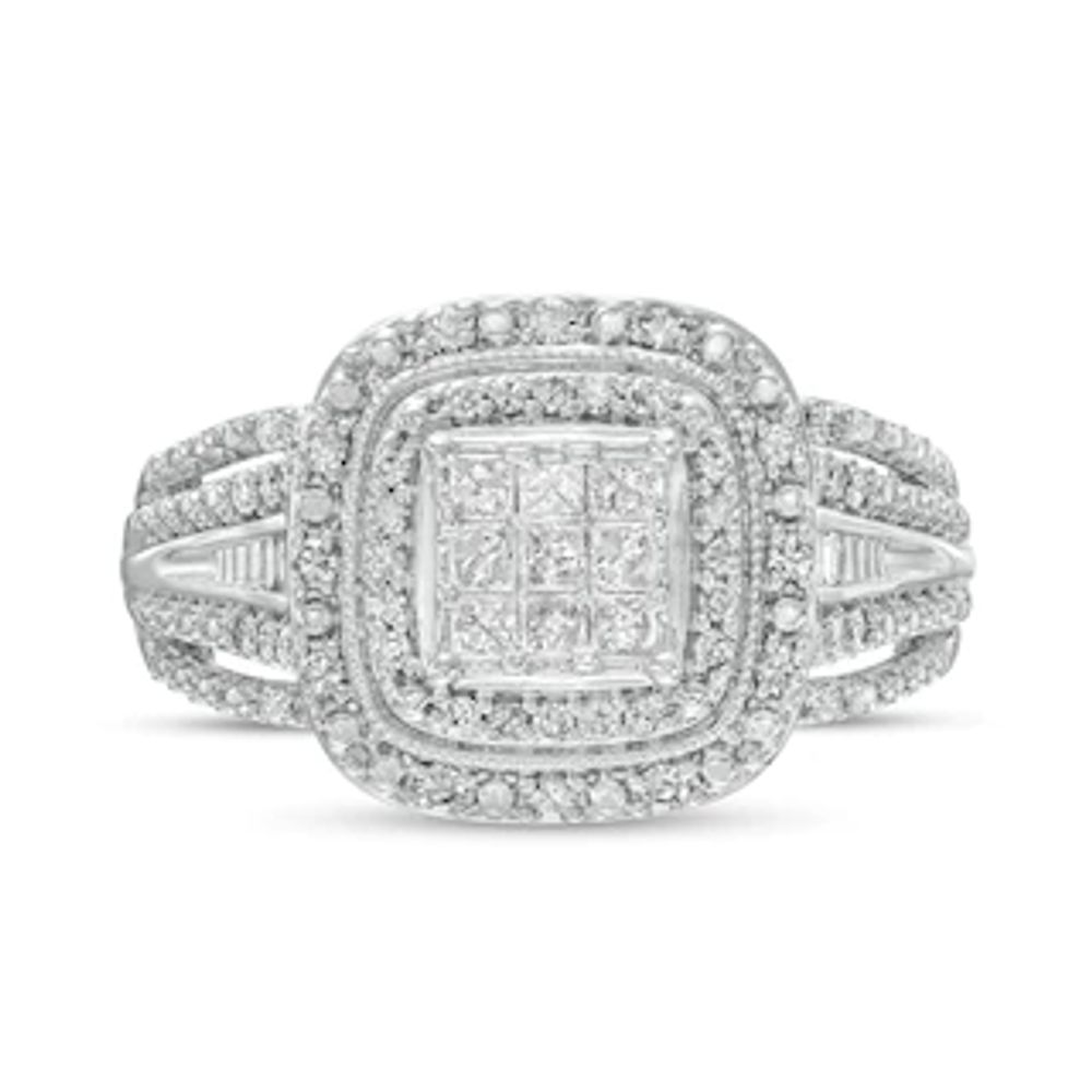 0.50 CT. T.W. Princess-Cut Multi-Diamond Vintage-Style Engagement Ring in 10K White Gold|Peoples Jewellers