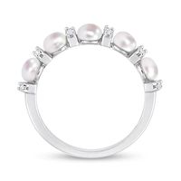 3.5-4.0mm Button Freshwater Cultured Pearl and White Topaz Duo Five Stone Alternating Stackable Band in Sterling Silver|Peoples Jewellers