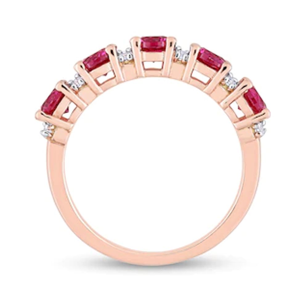 Lab-Created Ruby and White Lab-Created Sapphire Five Stone Duo Stackable Band in Sterling Silver with Rose Rhodium|Peoples Jewellers