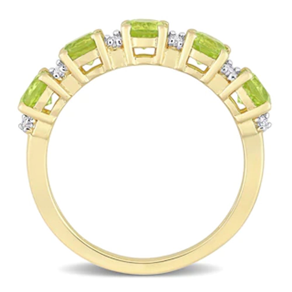 Peridot and White Lab-Created Sapphire Duo Five Stone Alternating Stackable Band in Sterling Silver with Yellow Rhodium|Peoples Jewellers