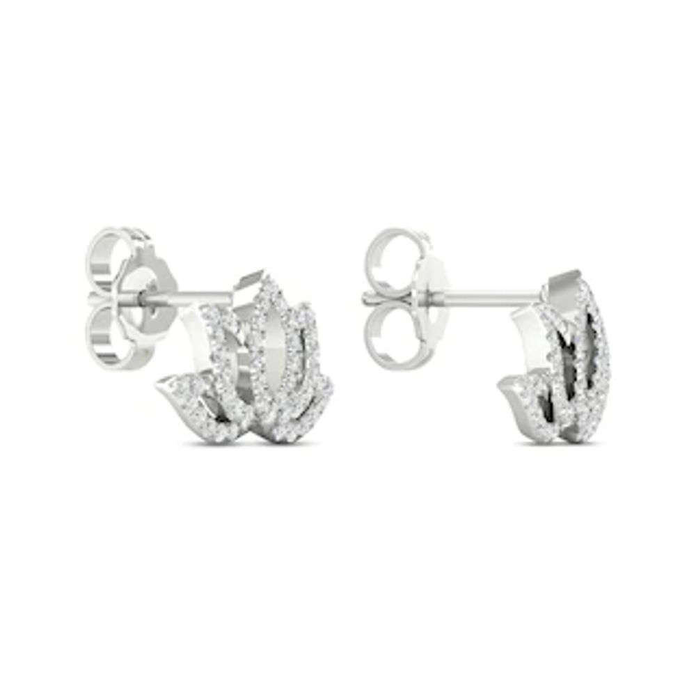 By Women for Women 0.25 CT. T.W. Diamond Lotus Flower Stud Earrings in 10K White Gold|Peoples Jewellers