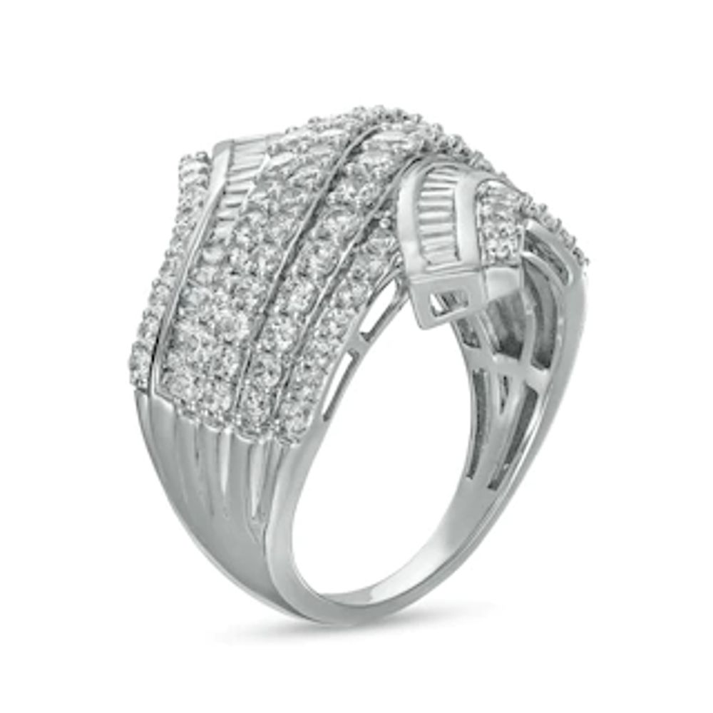 2.00 CT. T.W. Baguette and Round Diamond Multi-Row Bypass Ring in 10K White Gold|Peoples Jewellers